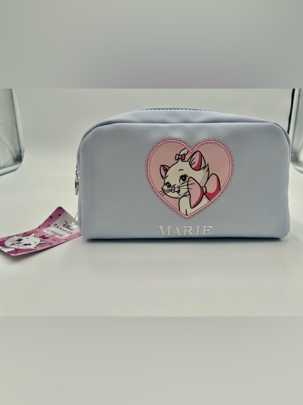 Primark Light Blue Marie Cosmetic Bag with Pink Heart Cat Design